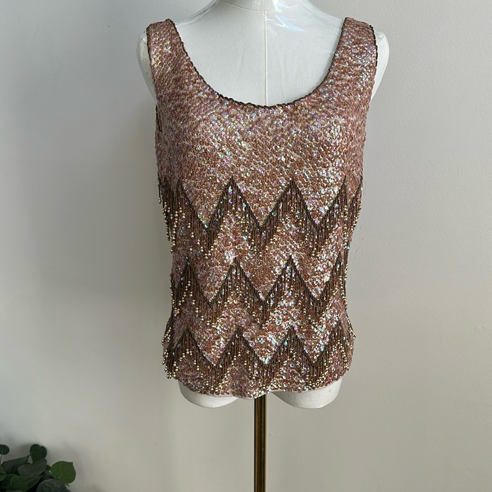 Vintage Womens Hand Beaded Wool Embellished Sleeveless Top M‎ Glam Wearable Art